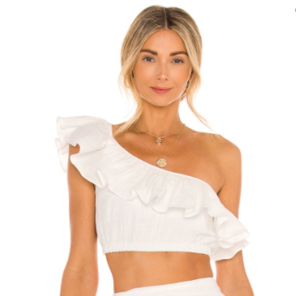 uboo Alva Frill Ruffle Crop Top - white